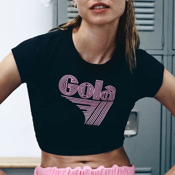 Gola x Anthropologie Black Graphic Crop Tee Size S 95% cotton 5% spandex - Picture 1 of 7